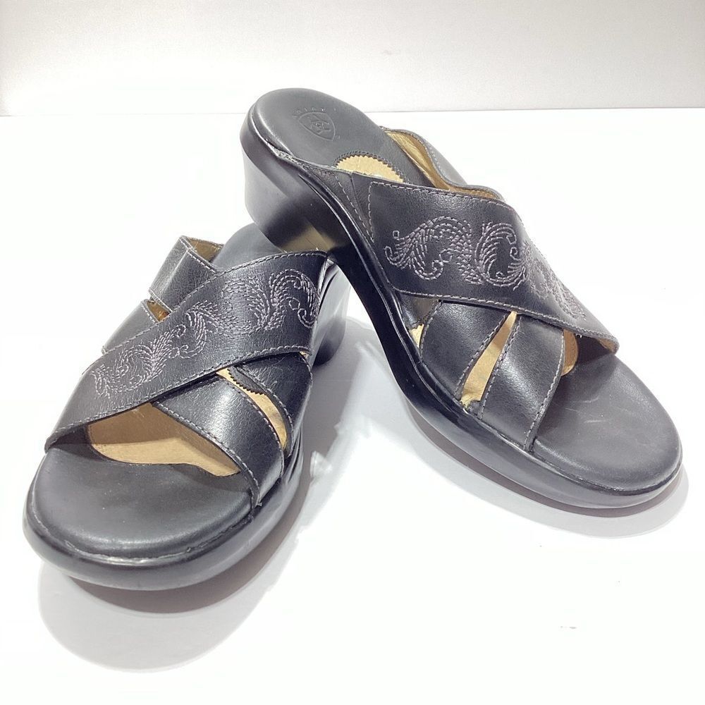 Ariat Black Leather Wedge Sandals